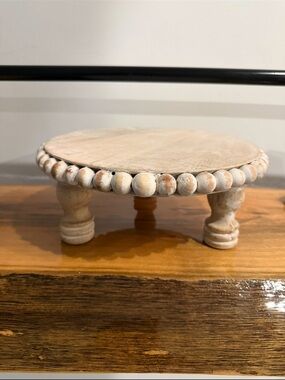 Cream Wood Display Stand with Beaded Edge